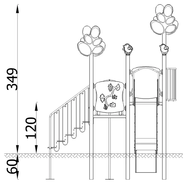 Queco 42 – Lekapparat med hög rutschkana L305 x B324 x H349 cm 