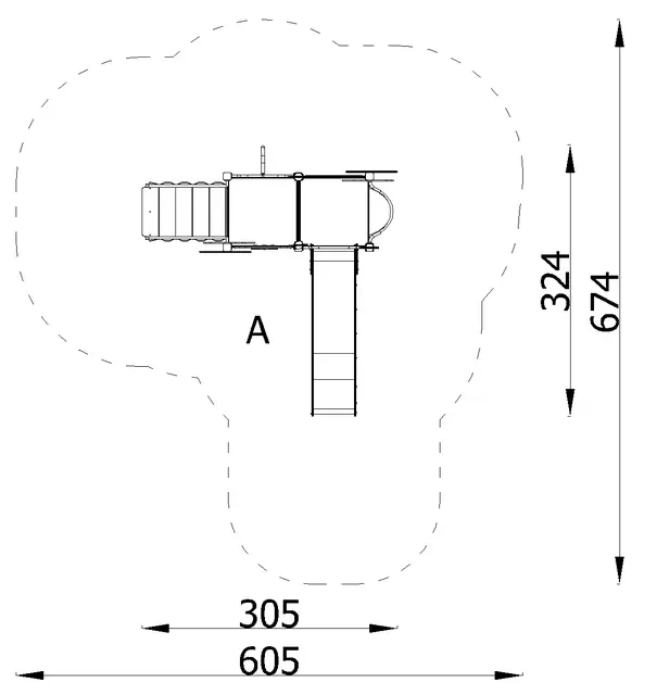 Queco 42 – Lekapparat med hög rutschkana L305 x B324 x H349 cm 