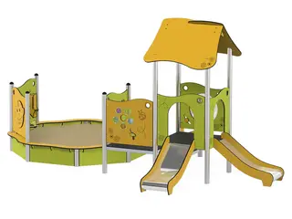 Milo lekhus - sandlåda och 2 rutschbanor L512 x B358 x H254 cm