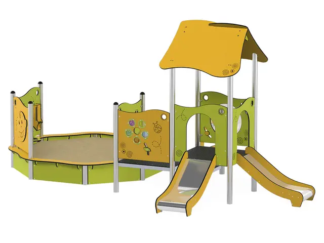 Milo lekhus - sandlåda och 2 rutschbanor L512 x B358 x H254 cm 