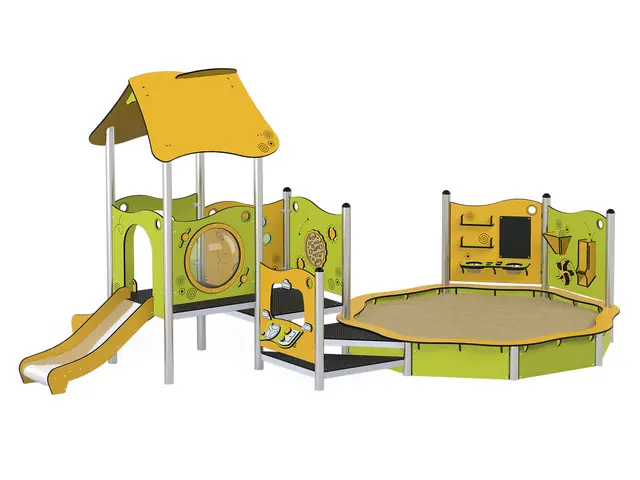 Milo lekhus - sandlåda och 2 rutschbanor L512 x B358 x H254 cm 