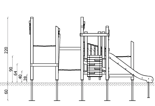 Klätterställning med rutsch trä/stål L415 x B413 x H250 