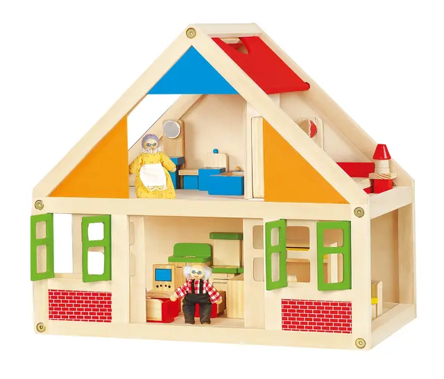 Dockhus med möbler och dockfamilj L40 x D26,5 x H42,5 cm 