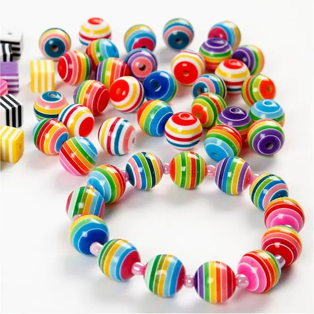 Plastpärlor randiga runda 12 mm, 200 st 