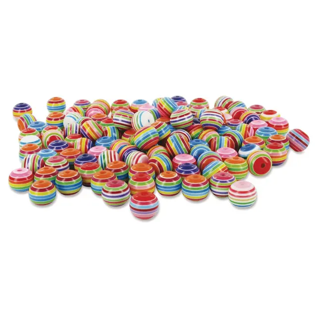 Plastpärlor randiga runda 12 mm, 200 st 
