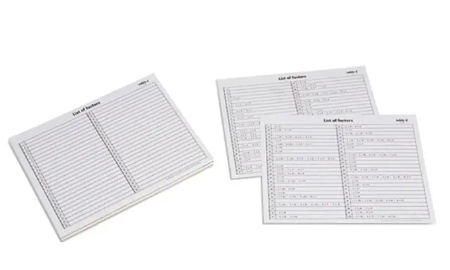 List Of Factors Tables 